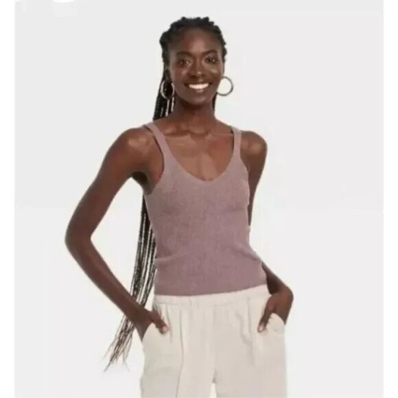 "NWT"A New Day Ribbed Knit Fine Gauge Sweater Tank Top- Dark Brown Women's Sz.XL - Picture 1 of 9